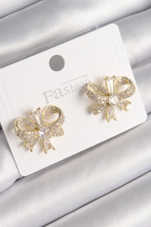 Pirinç Gold Renk Zirkon Taşlı Fiyonk Model Kadın Küpe - TJ-BKP9780 Pirinç Gold Renk Zirkon Taşlı Fiyonk Model Kadın Küpe - TJ-BKP9780