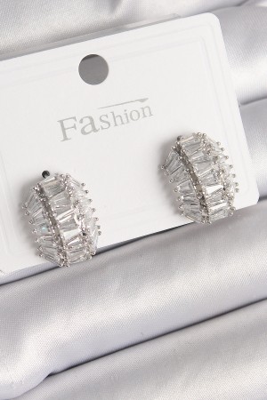 Pirinç Gümüş Renk Zirkon Taşlı Kaplumbağa Kabuğu Model Kadın Küpe - TJ-BKP9787 Pirinç Gümüş Renk Zirkon Taşlı Kaplumbağa Kabuğu Model Kadın Küpe - TJ-BKP9787