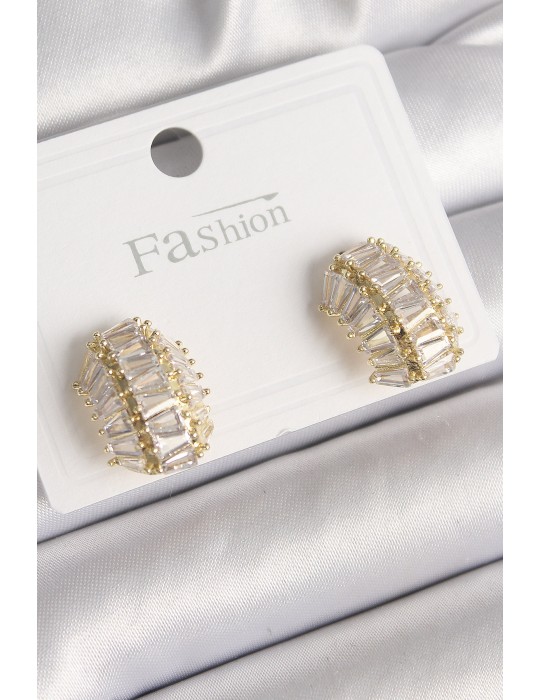 Pirinç Gold Renk Zirkon Taşlı Kaplumbağa Kabuğu Model Kadın Küpe - TJ-BKP9788