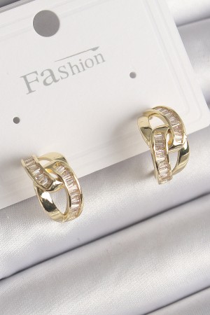 Pirinç Gold Renk Zirkon Taşlı Zincir Model Kadın Küpe - TJ-BKP9794