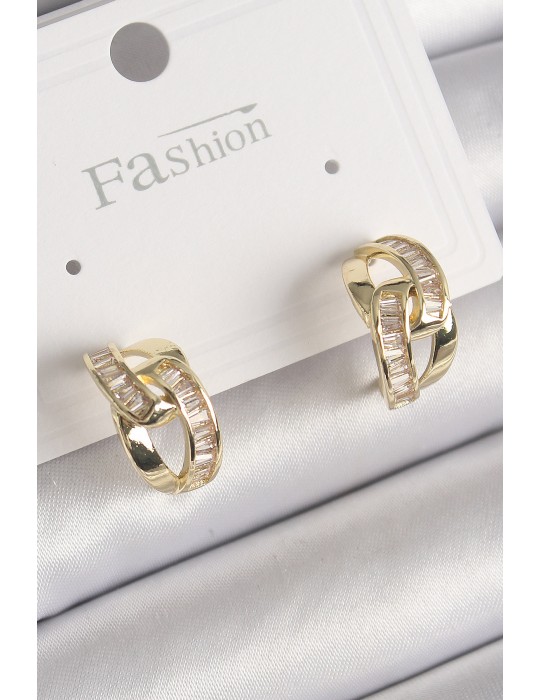 Pirinç Gold Renk Zirkon Taşlı Zincir Model Kadın Küpe - TJ-BKP9794