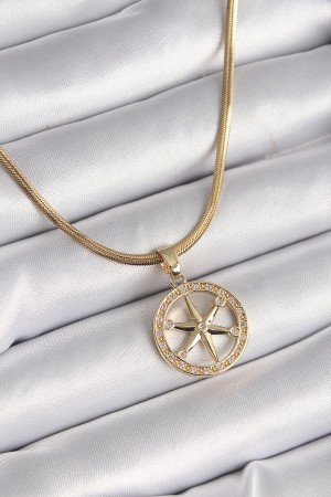 316L Çelik Gold Renk İtalyan Zincir Zirkon Taşlı Kutup Yıldız Model Kadın Kolye - TJ-BKO9595 316L Çelik Gold Renk İtalyan Zincir Zirkon Taşlı Kutup Yıldız Model Kadın Kolye - TJ-BKO9595
