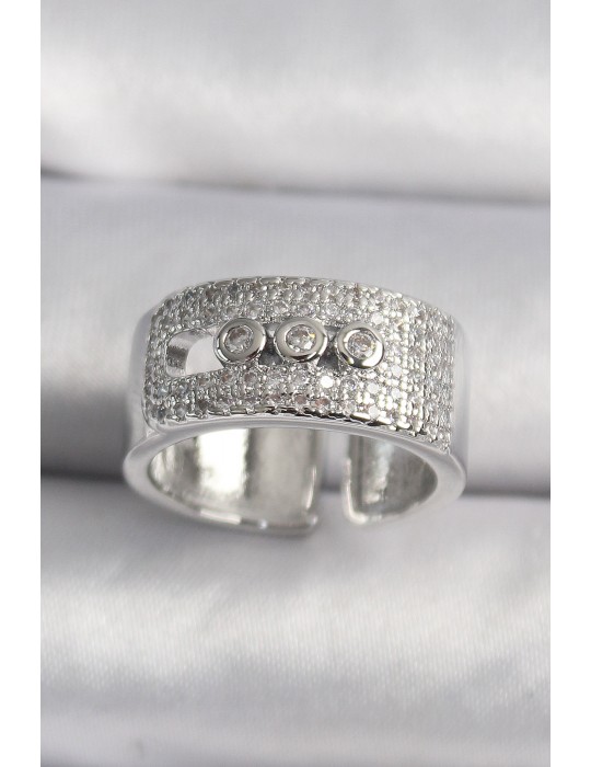 Pirinç Gümüş Renk Zirkon Taşlı Messika Model Kadın Yüzük - TJ-BYK3487