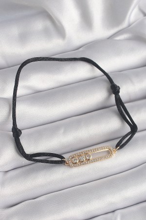 Siyah Renk İpli Asansör Gold Messika Model Kadın Bileklik - TJ-BB6579 Siyah Renk İpli Asansör Gold Messika Model Kadın Bileklik - TJ-BB6579