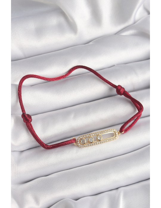 Kırmızı İpli Asansörlü Zirkon Taşlı Gold Messika Model Kadın Bileklik - TJ-BB6581
