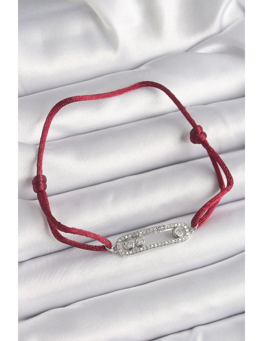 Kırmızı İpli Asansörlü Zirkon Taşlı Gümüş Messika Model Kadın Bileklik - TJ-BB6582