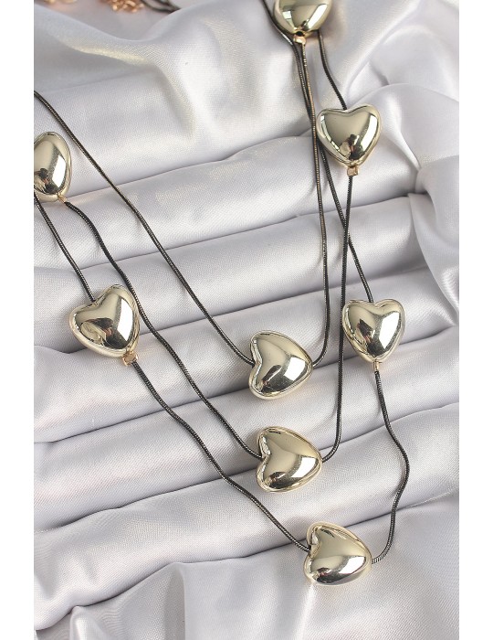 Pirinç Füme Renk Zincir 3D Gold Renk Kalp Model Kadın Kolye - TJ-BKO9618