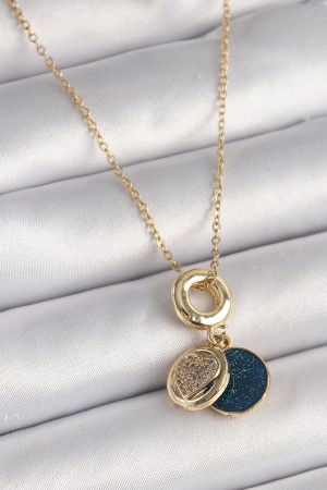 316L Çelik Gold Renk Zincir Zirkon Taşlı Kalp Model Mavi Simli Kadın Kolye - TJ-BKO9640 316L Çelik Gold Renk Zincir Zirkon Taşlı Kalp Model Mavi Simli Kadın Kolye - TJ-BKO9640