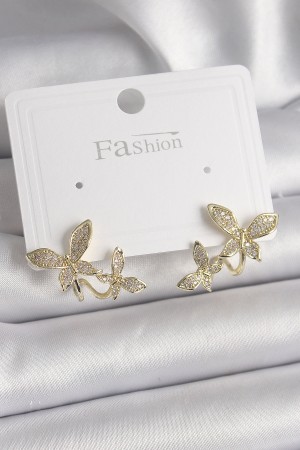 Pirinç Gold Renk Zirkon Taşlı Model Kadın Küpe - TJ-BKP9838