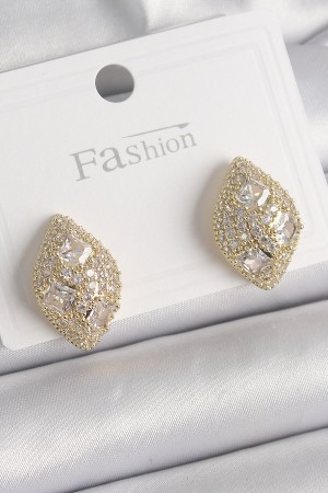 Pirinç Gold Renk Zirkon Taş İşlemeli Damla Model Kadın Küpe - TJ-BKP9862 Pirinç Gold Renk Zirkon Taş İşlemeli Damla Model Kadın Küpe - TJ-BKP9862