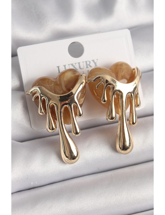 Pirinç Gold Renk Krem Sedefli Akan Kalp Model Kadın Küpe - TJ-BKP9895