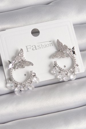 Pirinç Gümüş Renk Zirkon Taşlı Sallantı Detay Model Kadın Küpe - TJ-BKP9902 Pirinç Gümüş Renk Zirkon Taşlı Sallantı Detay Model Kadın Küpe - TJ-BKP9902