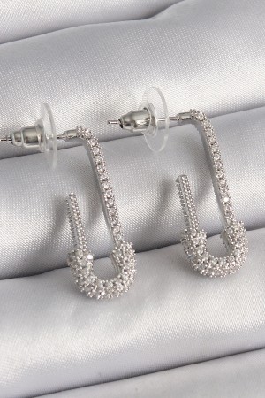 Pirinç Gümüş Renk Zirkon Taşlı Çengelli İğne Model Kadın Küpe - TJ-BKP9938 Pirinç Gümüş Renk Zirkon Taşlı Çengelli İğne Model Kadın Küpe - TJ-BKP9938