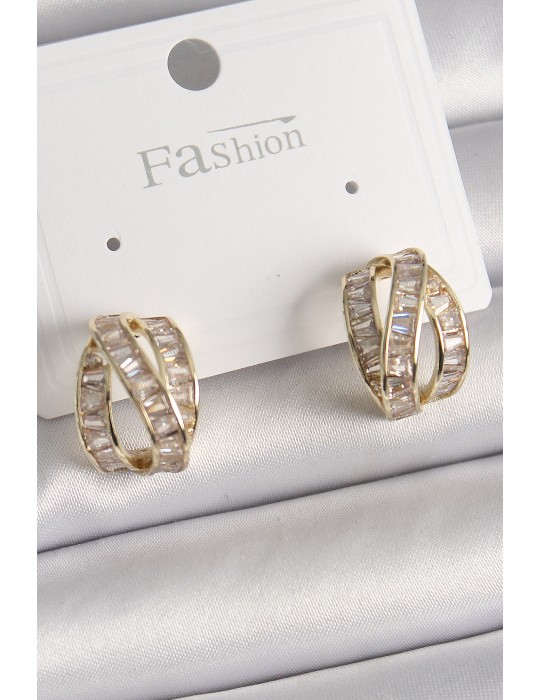 Pirinç Gold Renk Zirkon Taşlı Düğüm Halka Model Kadın Küpe - TJ-BKP9943