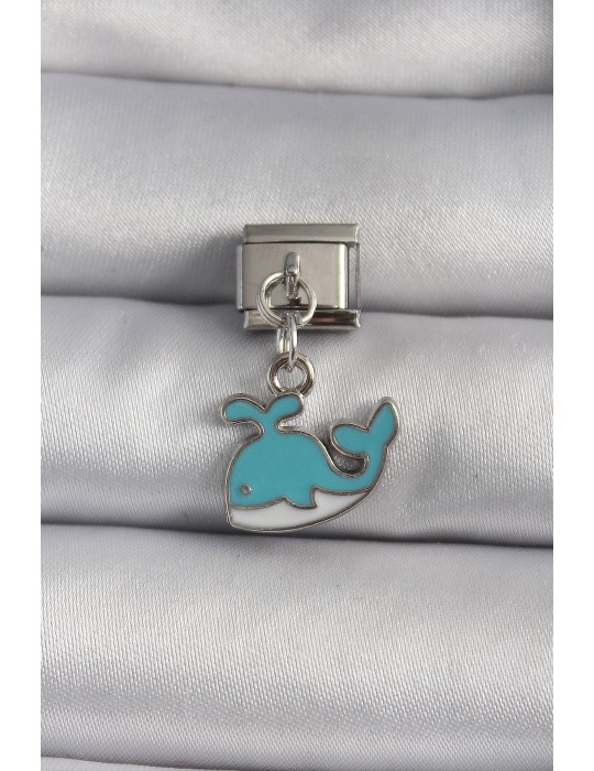 316L Çelik Gümüş Renk Sallantı Mavi Balina Model Nomination Charm - TJ-BC1106