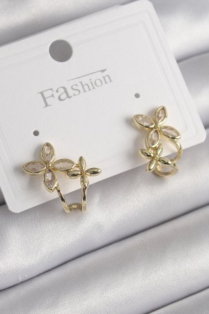 Pirinç Gold Renk Zirkon Taşlı 2'Li Çiçek Model Kadın Küpe - TJ-BKP9961 Pirinç Gold Renk Zirkon Taşlı 2'Li Çiçek Model Kadın Küpe - TJ-BKP9961