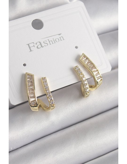 Pirinç Gold Renk Zirkon Taşlı Kadın Küpe - TJ-BKP9969