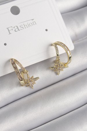 Pirinç Gold Renk Zirkon Taşlı Halka Model Yıldız Detay Kadın Küpe - TJ-BKP9989 Pirinç Gold Renk Zirkon Taşlı Halka Model Yıldız Detay Kadın Küpe - TJ-BKP9989