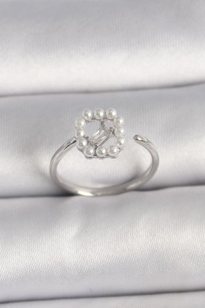 Pirinç Gümüş Renk Zirkon Taş Detaylı İncili Ayarlanabilir Yüzük - TJ-BYK3542 Pirinç Gümüş Renk Zirkon Taş Detaylı İncili Ayarlanabilir Yüzük - TJ-BYK3542