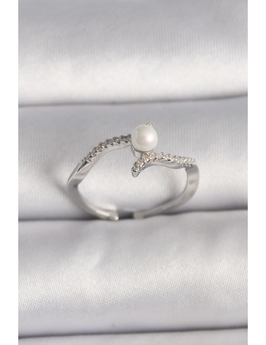 Pirinç Gümüş Renk Zirkon Taşlı Ayarlanabilir Yüzük - TJ-BYK3548