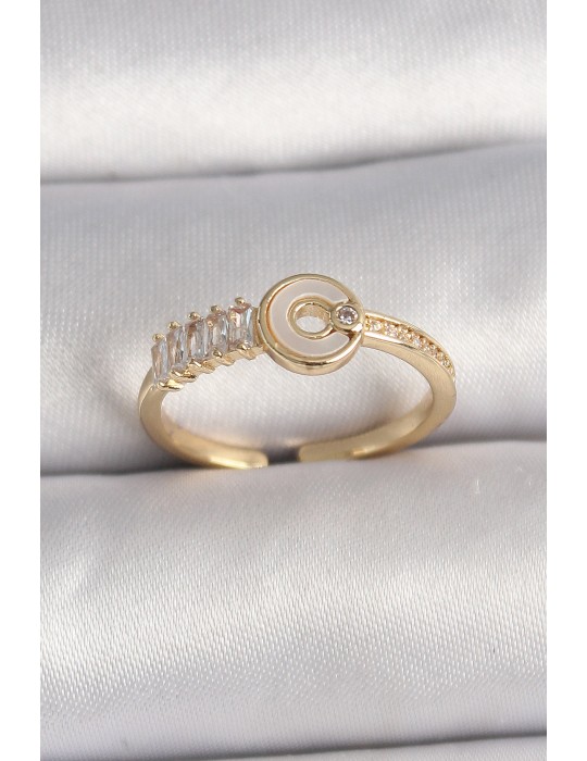 Pirinç Gold Renk Zirkon Taşlı Ayarlanabilir Kadın Yüzük - TJ-BYK3561