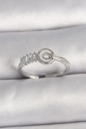 Pirinç Gümüş Renk Zirkon Taşlı Ayarlanabilir Kadın Yüzük - TJ-BYK3562 Pirinç Gümüş Renk Zirkon Taşlı Ayarlanabilir Kadın Yüzük - TJ-BYK3562