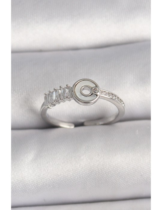 Pirinç Gümüş Renk Zirkon Taşlı Ayarlanabilir Kadın Yüzük - TJ-BYK3562