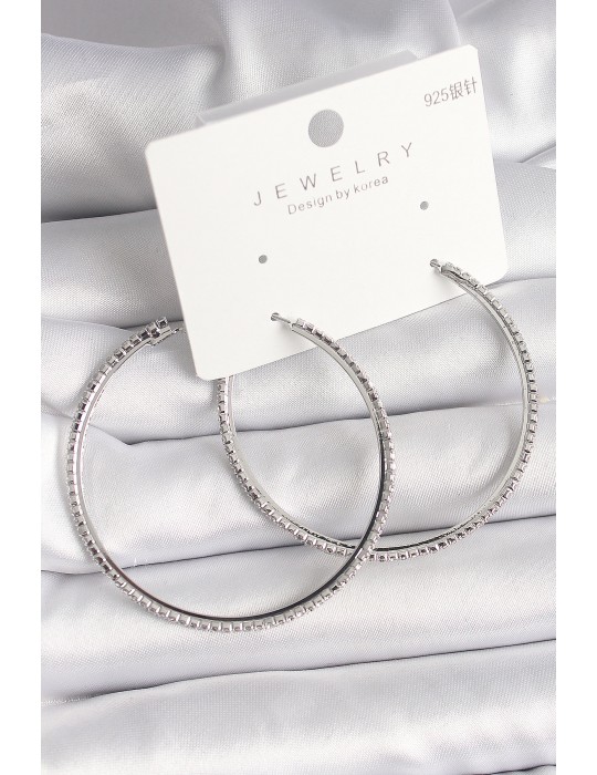 Pirinç Gümüş Renk Zirkon Taşlı Halka Model Kadın Küpe - TJ-BKP10016