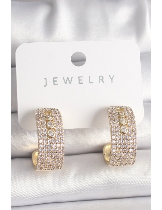 Pirinç Gold Renk Zirkon Taşlı Halka Messika Model Kadın Küpe - TJ-BKP10017