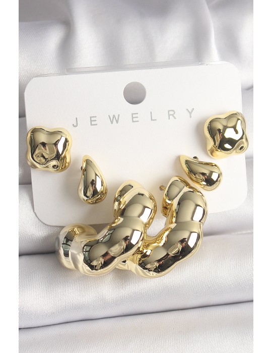 Gold Renk Yonca Damla Halka Model CCB Plastik Kadın Küpe Seti - TJ-BKP10028