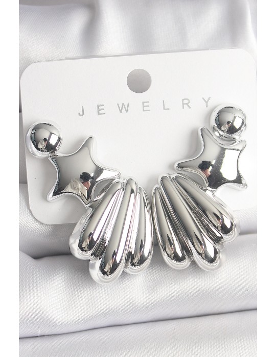 Gümüş Renk Yıldız Deniz Kabuğu Model CCB Plastik Kadın Küpe Seti - TJ-BKP10031