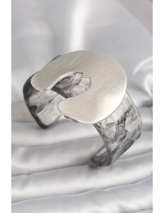 Siyah Mermer Desen Akrilik Plaka Vintage Kadın Bilezik - TJ-BB6667