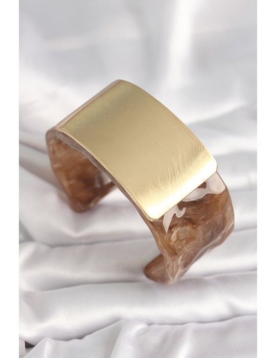 Kahverengi Mermer Desen Akrilik Platik Gold Dikdörtgen Plaka Model Vintage Kadın Bilezik - TJ-BB6686