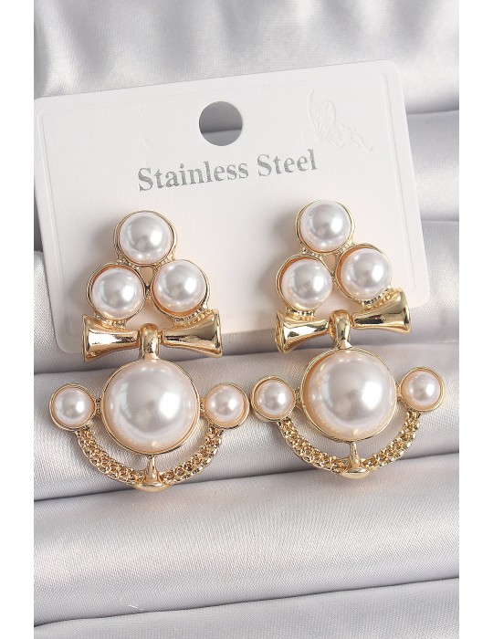 Pirinç Gold Renk İncili Çapa Model Kadın Küpe - TJ-BKP10063