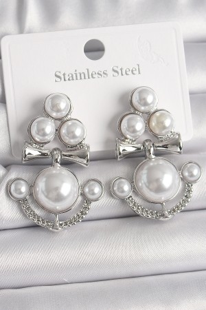 Pirinç Gümüş Renk Sallantı İncili Çapa Model Kadın Küpe - TJ-BKP10086 Pirinç Gümüş Renk Sallantı İncili Çapa Model Kadın Küpe - TJ-BKP10086