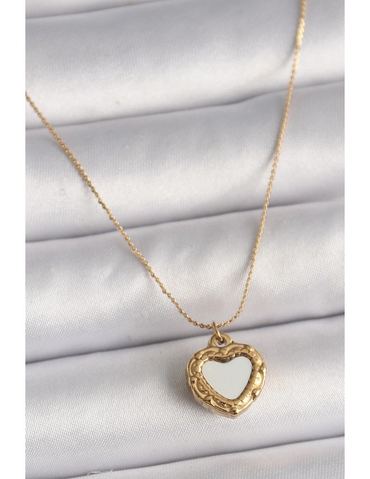 316L Çelik Gold Renk Zincir Aynalı Kalp Model Kadın Kolye - TJ-BKO9784