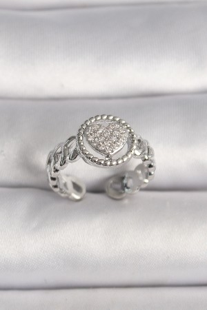 Pirinç Gümüş Renk Zincir Model Zirkon Taşlı Kalp Model Kadın Yüzük - TJ-BYK3587 Pirinç Gümüş Renk Zincir Model Zirkon Taşlı Kalp Model Kadın Yüzük - TJ-BYK3587