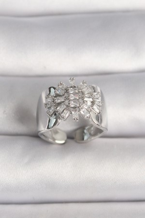 Pirinç Gümüş Renk Ayarlanabilir Baget Zirkon Taş Model Kadın Kolye - TJ-BYK3588 Pirinç Gümüş Renk Ayarlanabilir Baget Zirkon Taş Model Kadın Kolye - TJ-BYK3588