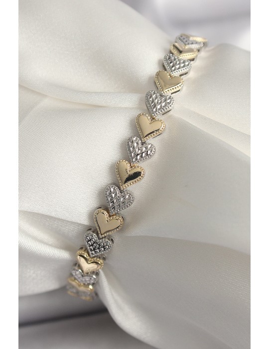 Pirinç Mix Renk Zirkon Taşlı Kalp Model VIP Seri Kadın Bileklik - TJ-BB6722
