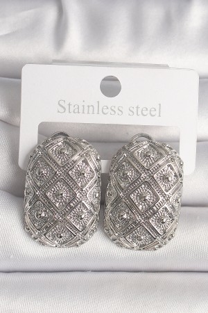 Pirinç Gümüş Renk Motif İşlemeli Kadın Küpe - TJ-BKP10142 Pirinç Gümüş Renk Motif İşlemeli Kadın Küpe - TJ-BKP10142