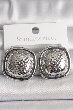 Pirinç Gümüş Renk İşlemeli Kare Model Kadın Küpe - TJ-BKP10148