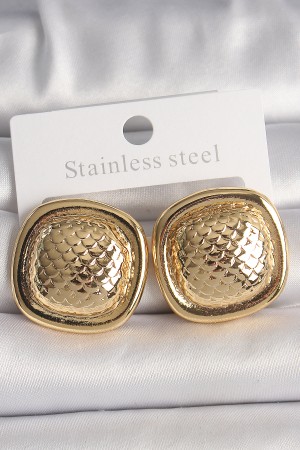 Pirinç Gold Renk İşlemeli Kare Model Kadın Küpe - TJ-BKP10149