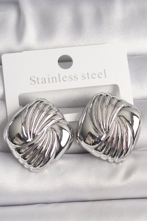 Pirinç Gümüş Renk İşlemeli Kare Model Kadın Küpe - TJ-BKP10156