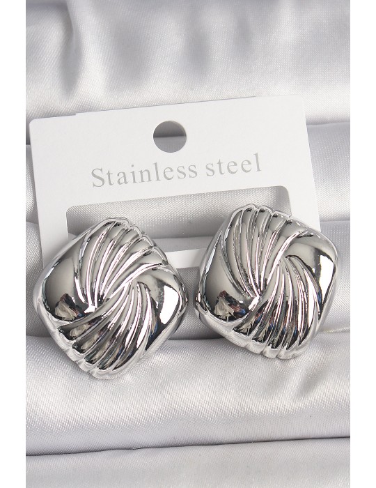 Pirinç Gümüş Renk İşlemeli Kare Model Kadın Küpe - TJ-BKP10156