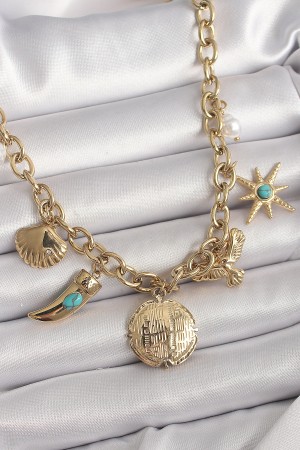 316L Çelik Gold Renk Zincir Sallantılı Çoklu Figür Model Kadın Kolye - TJ-BKO9849 316L Çelik Gold Renk Zincir Sallantılı Çoklu Figür Model Kadın Kolye - TJ-BKO9849