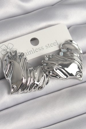 Pirinç Gümüş Renk İşlemeli Kalp Model Kadın Küpe - TJ-BKP10224