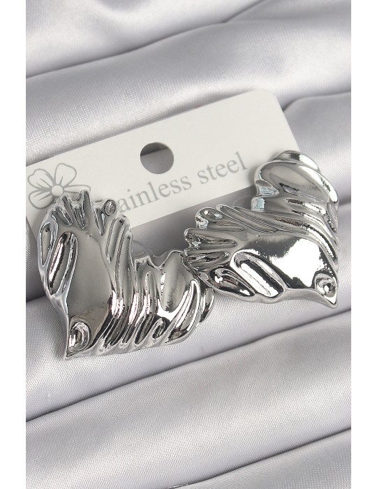 Pirinç Gümüş Renk İşlemeli Kalp Model Kadın Küpe - TJ-BKP10224