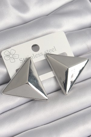 Pirinç Gümüş Renk 3D Üçgen Model Kadın Küpe - TJ-BKP10230 Pirinç Gümüş Renk 3D Üçgen Model Kadın Küpe - TJ-BKP10230