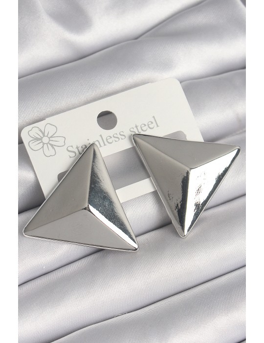Pirinç Gümüş Renk 3D Üçgen Model Kadın Küpe - TJ-BKP10230