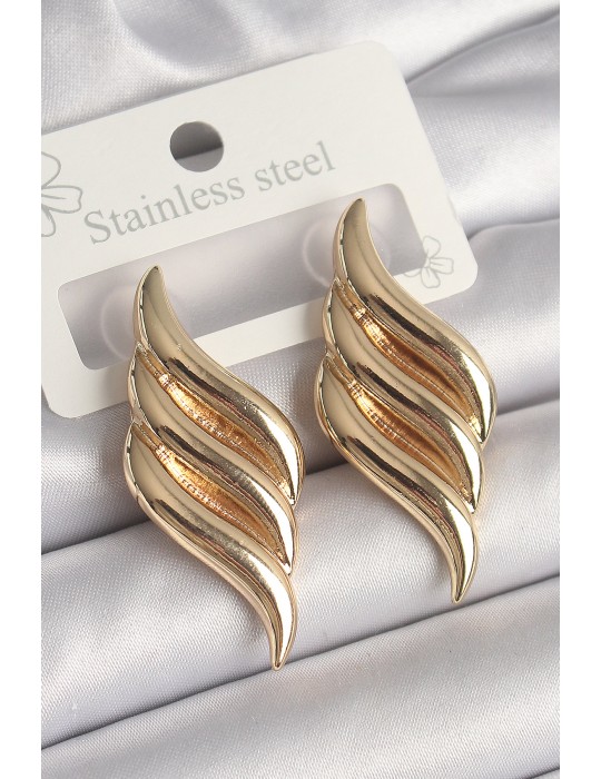 Pirinç Gold Renk 3 Sıra Dalga Model Kadın Küpe - TJ-BKP10237
